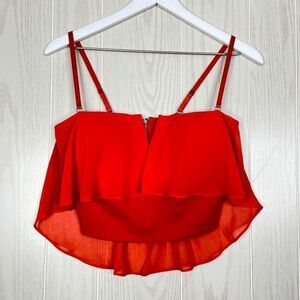 Bebe Women's Chiffon Sleeveless Overlay Crop Top Red Size Small